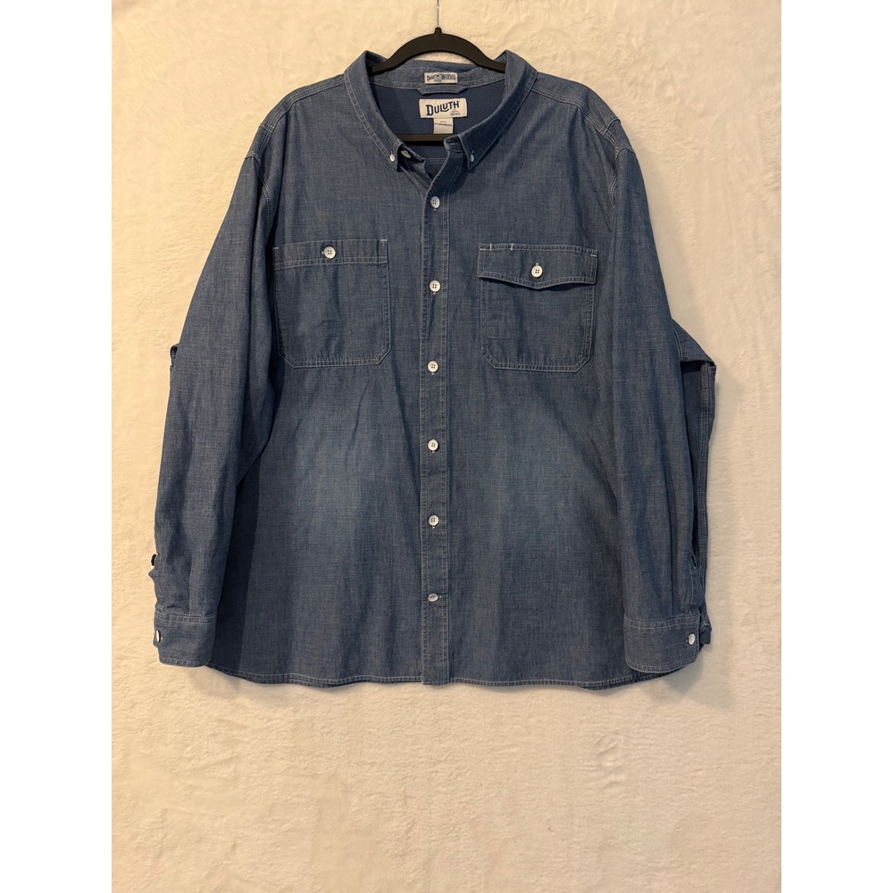 Duluth Trading Co Untucked Shirt Mens 3XL Standard Fit Coolmax Blue Long Sleeve